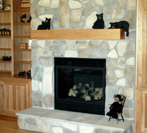 Stone fireplace in home
